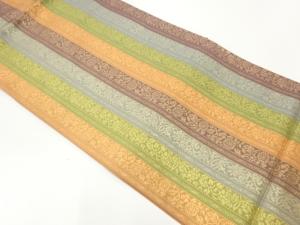 縞に花唐草模様織出し全通袋帯